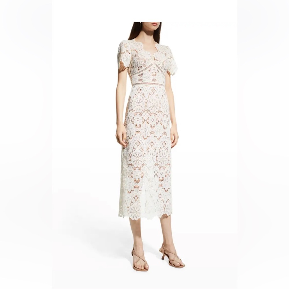 Self-Portrait Floral Guipure V-Neck Midi Dress